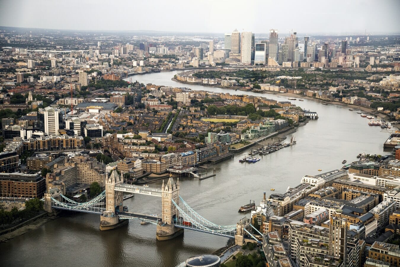 A view of the city of london from the tower bridge.