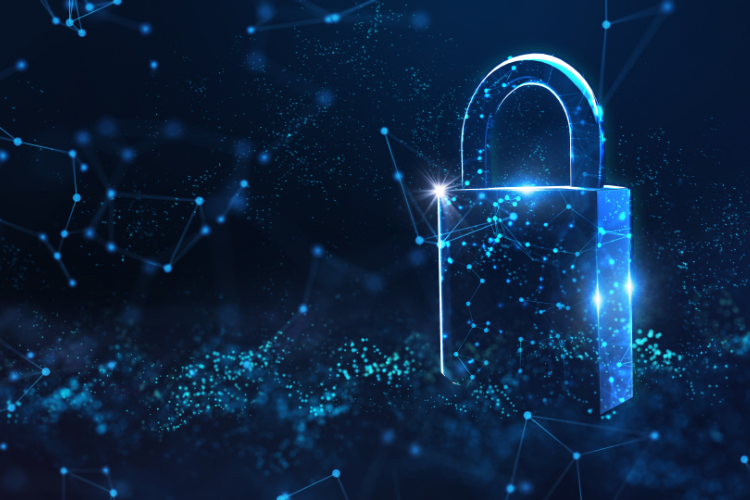Cybersecurity concept art featuring a padlock