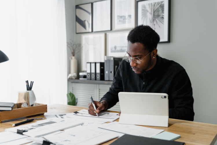 An accountant working at their desk.